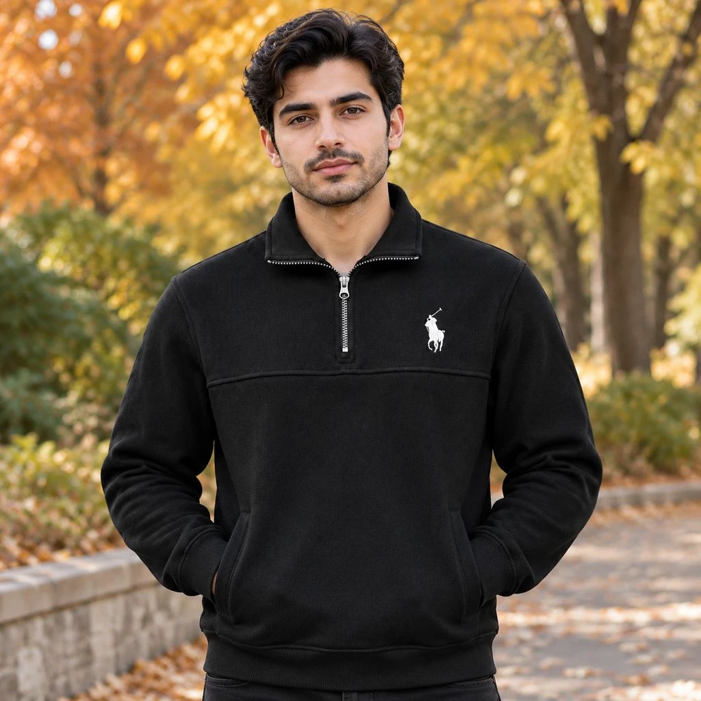 دورس مردانه نیم زیپ سلانیک یقه دار مدل POLO-مشکی